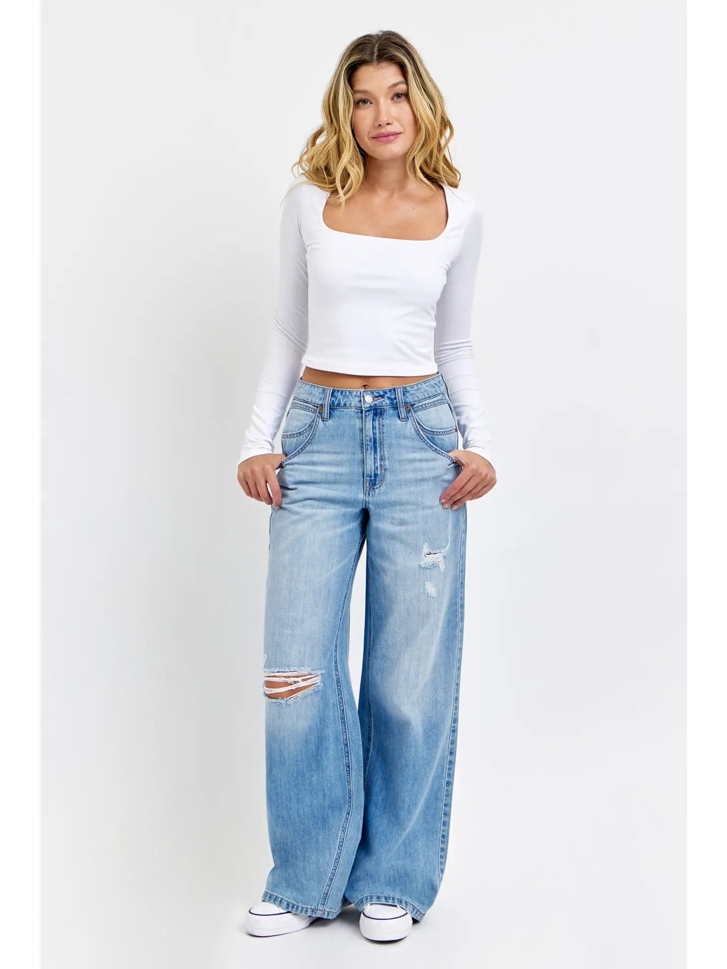 High Rise Wide Leg with Double Scoop Pockets Cello Jeans