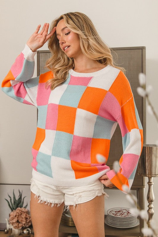 MULTI COLORS CHECKER LIGHTWEIGHT SWEATER