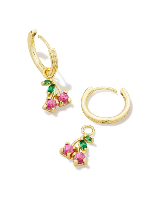 KENDRA SCOTT Cherry Gold Huggie Earrings in Berry Kyocera Opal