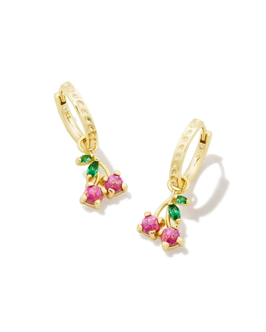 KENDRA SCOTT Cherry Gold Huggie Earrings in Berry Kyocera Opal