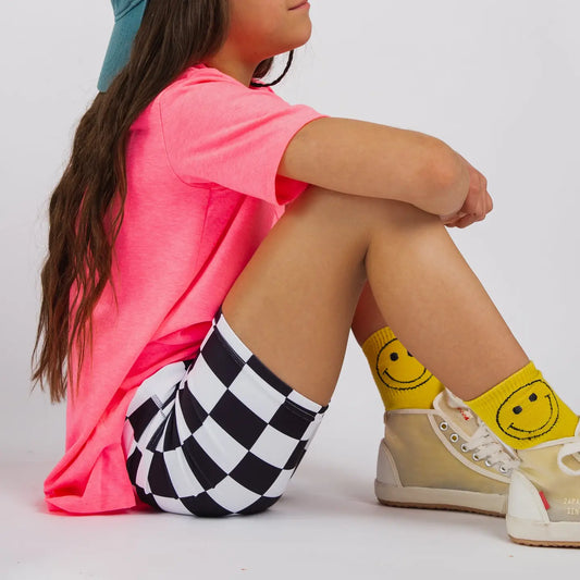 Girls Biker Shorts - B&W Check