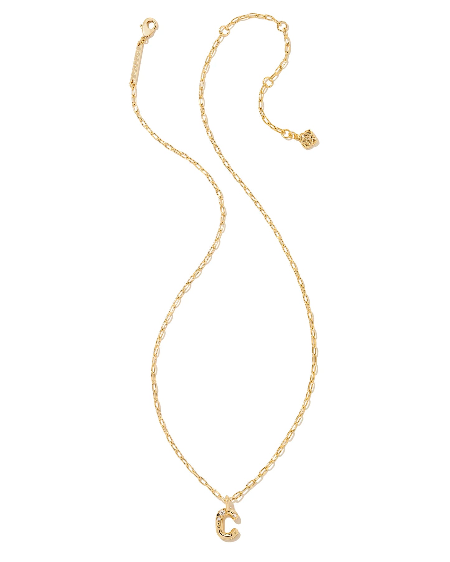 KENDRA SCOTT Crystal Letter C Gold Short Pendant Necklace in White Crystal