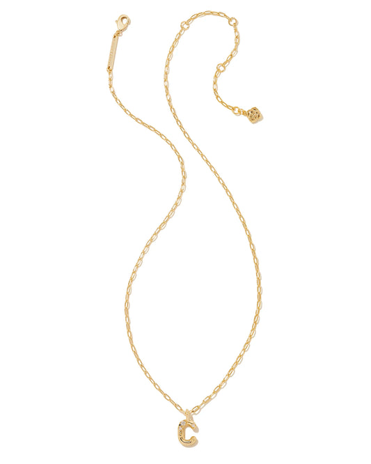 KENDRA SCOTT Crystal Letter C Gold Short Pendant Necklace in White Crystal