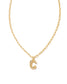 KENDRA SCOTT Crystal Letter C Gold Short Pendant Necklace in White Crystal