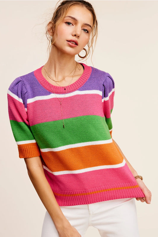 Multi Color Striped Spring Summer Sweater Top