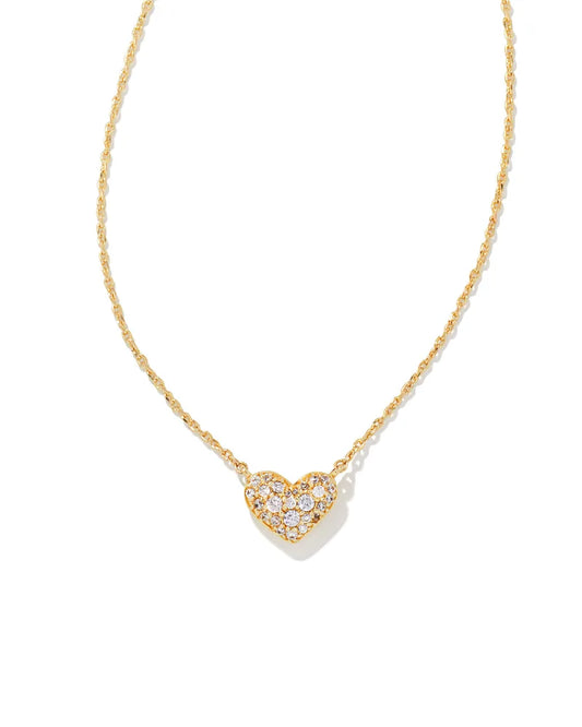 KENDRA SCOTT Ari Gold Pave Crystal Heart Necklace in White Crystal