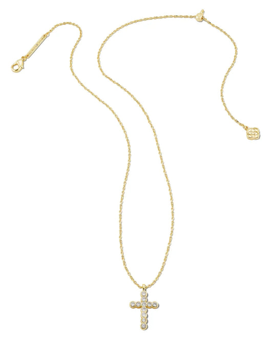 KENDRA SCOTT Cross Gold Pendant Necklace in White Crystal