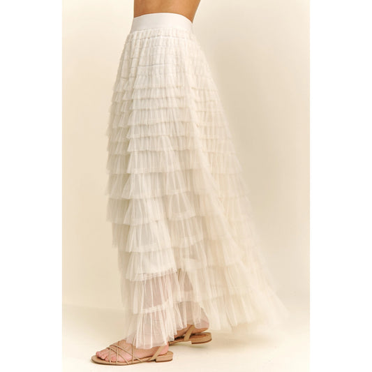 Cascading Tulle Mesh Tiered Max Skirt