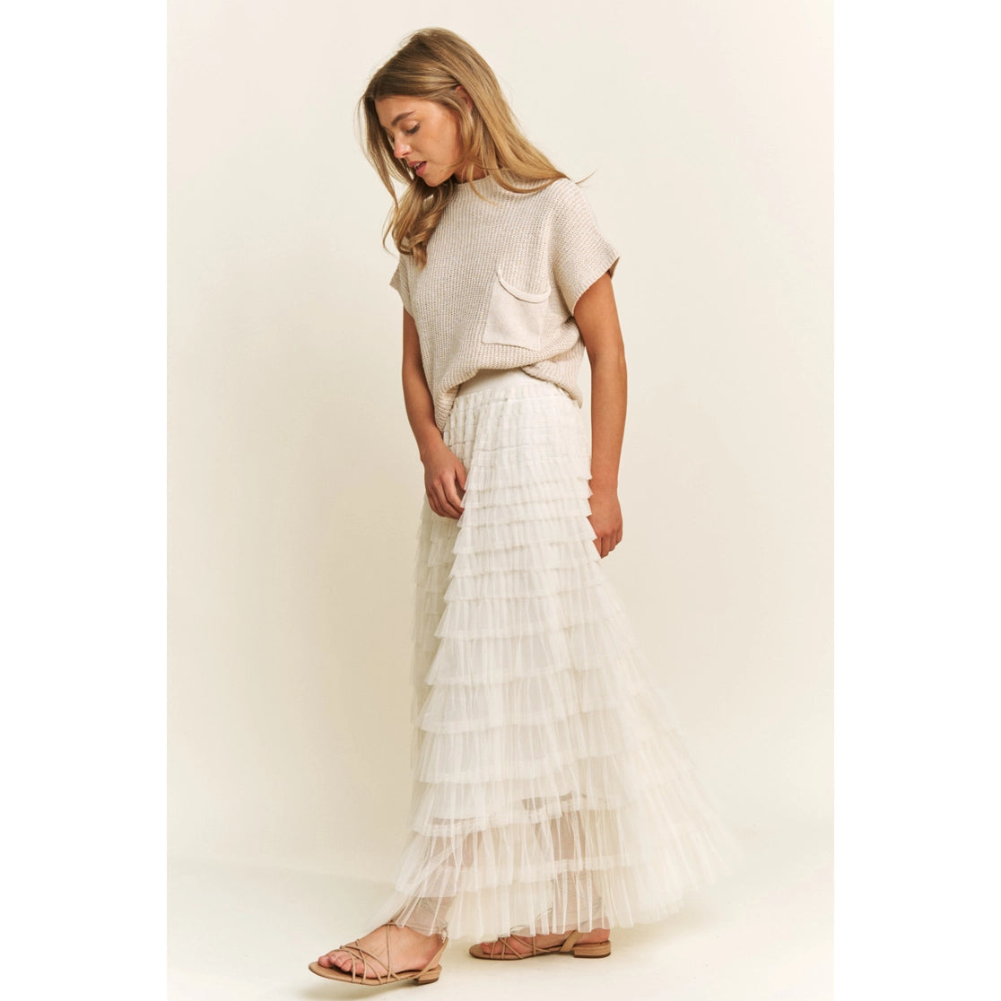 Cascading Tulle Mesh Tiered Max Skirt