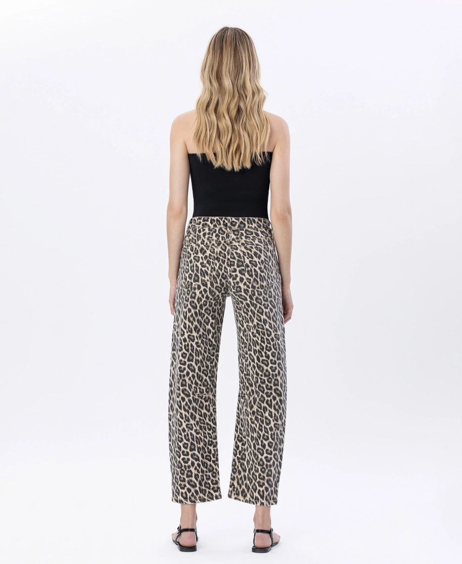 High Rise Leopard Print Barrel Jeans VERVET by FLYING MONKEY