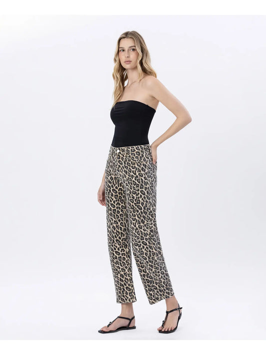 High Rise Leopard Print Barrel Jeans VERVET by FLYING MONKEY