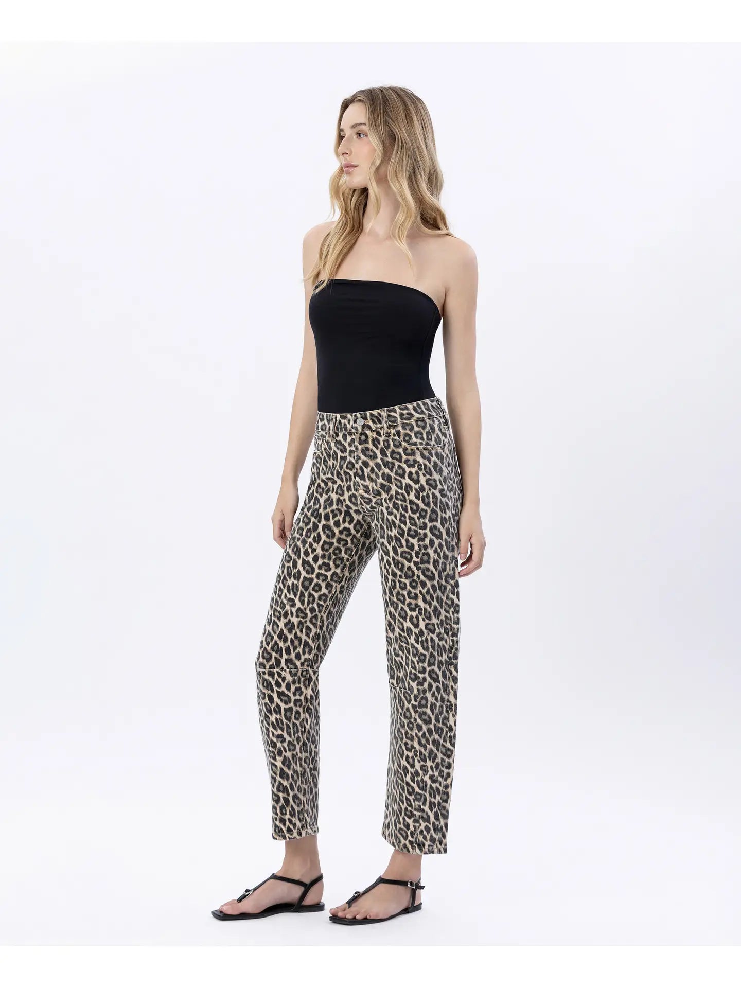 High Rise Leopard Print Barrel Jeans VERVET by FLYING MONKEY