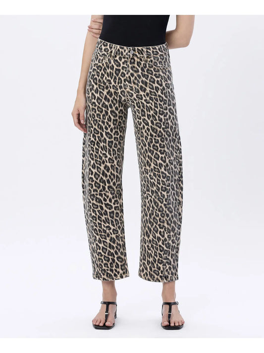 High Rise Leopard Print Barrel Jeans VERVET by FLYING MONKEY