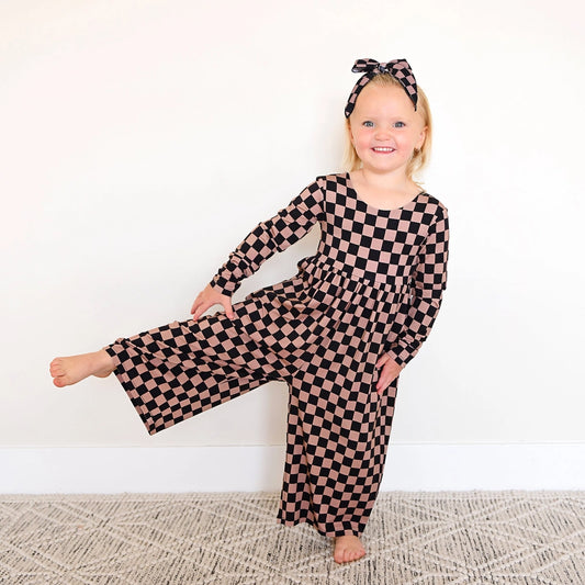 Bentley Wide Leg Romper Bamboo Checks
