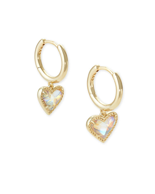 KENDRA SCOTT Ari Heart Gold Huggie Earrings in Dichroic Glass