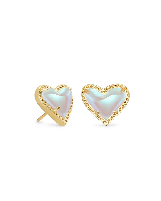 KENDRA SCOTT Ari Heart Gold Stud Earrings in Dichroic Glass