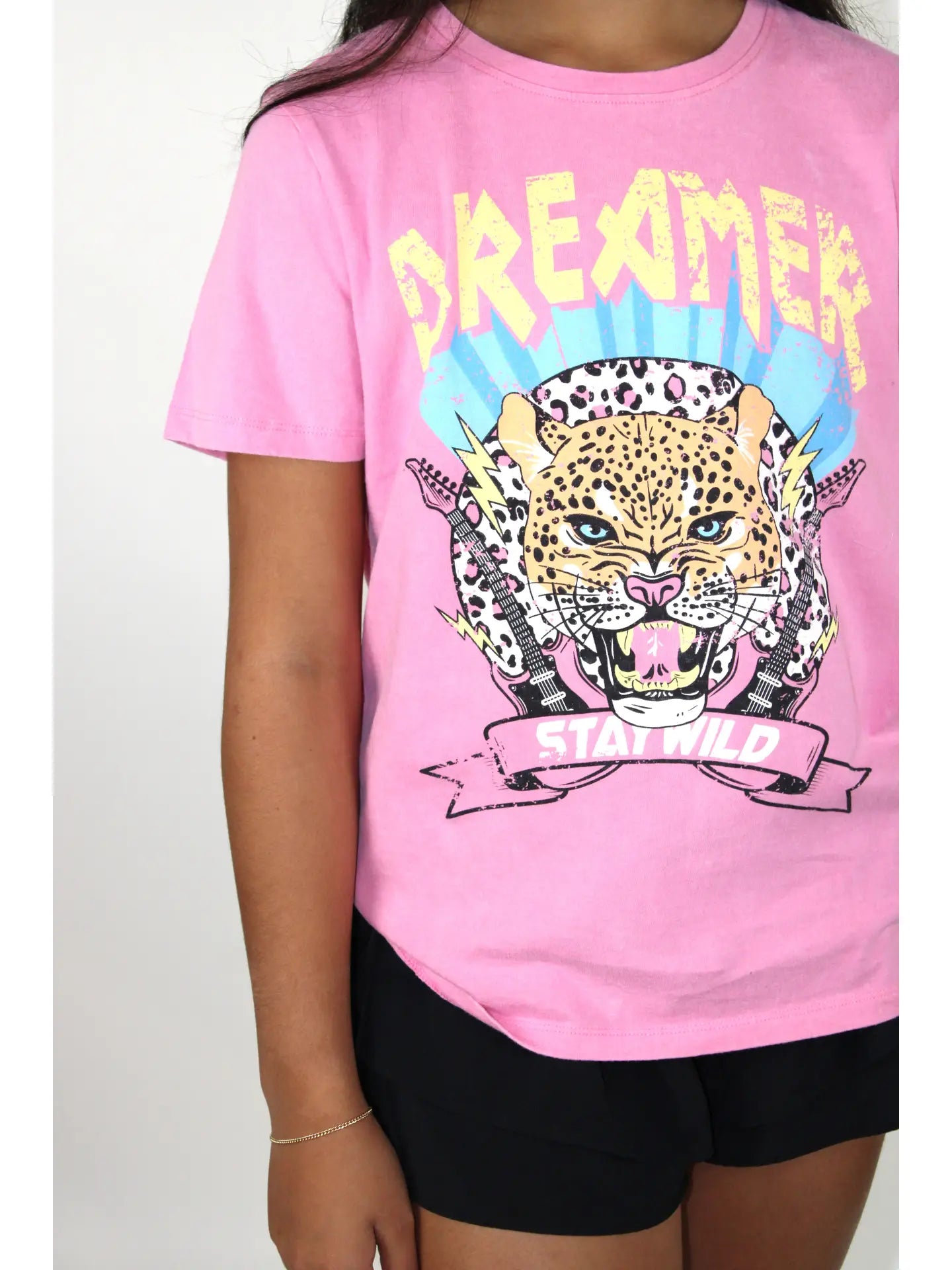 Dreamer Leopard Distressed Graphic Shirt - Tween Girl