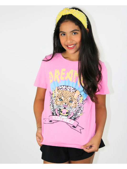 Dreamer Leopard Distressed Graphic Shirt - Tween Girl