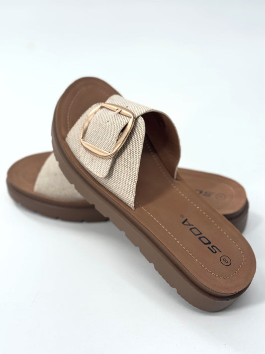 Delight Big Buckle Strap Semi Platform Sandals