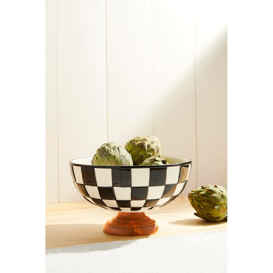 MUDPIE Black & White Check Pedestal Bowl