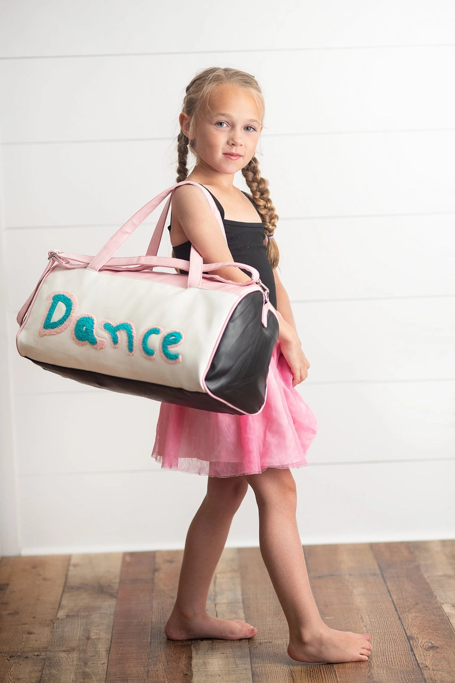 Kids Pink & Blue Fuzzy Letter Weekender Dance Travel Bag