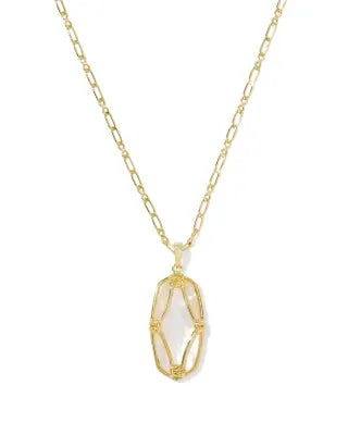 KENDRA SCOTT Elle Lattice Frame Gold Large Long Pendant Necklace