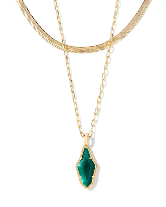 KENDRA SCOTT Evelyn Gold Multi Strand Necklace in Dark Green Mother-of-Pearl