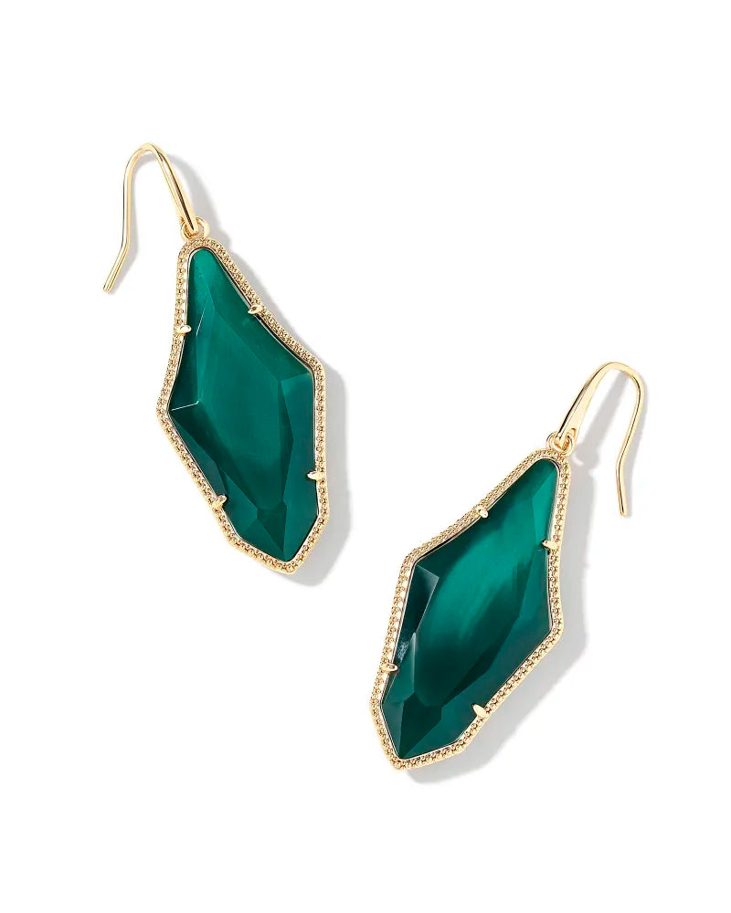 KENDRA SCOTT Evelyn Gold Drop Earrings in Dark Green Mother-of-Pearl