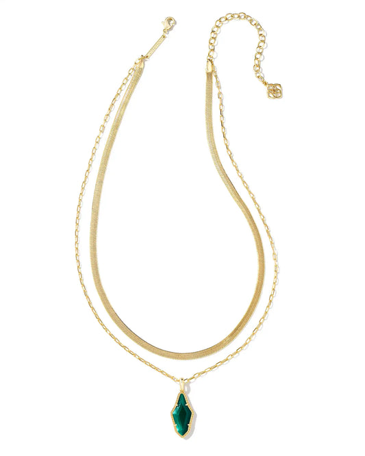 KENDRA SCOTT Evelyn Gold Multi Strand Necklace in Dark Green Mother-of-Pearl