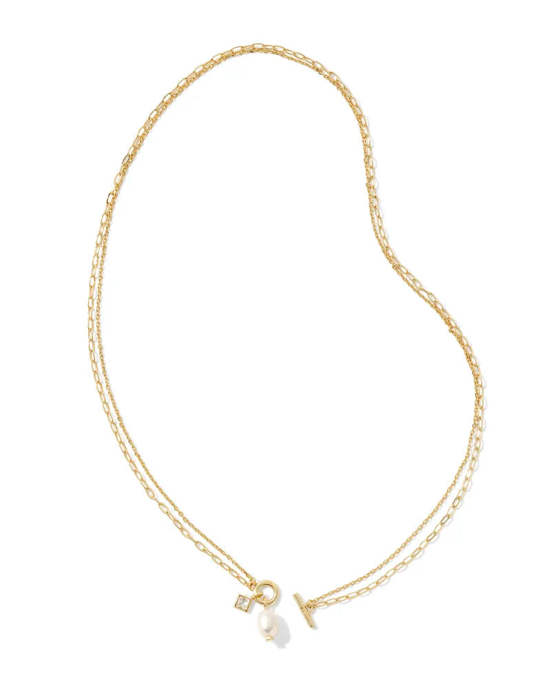 KENDRA SCOTT Eve Gold Chain Multi Strand Necklace in White Pearl