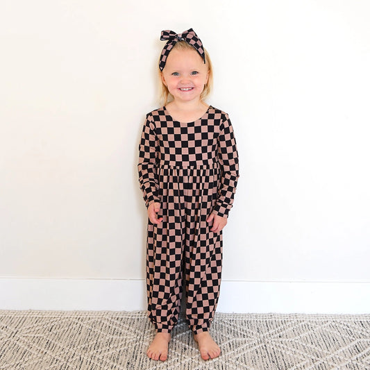 Bentley Wide Leg Romper Bamboo Checks