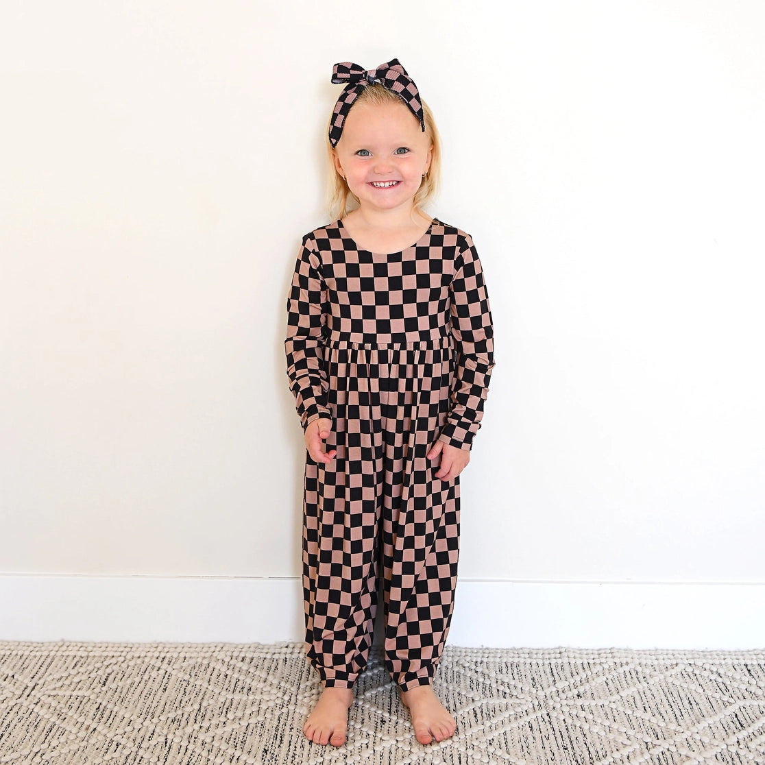 Bentley Wide Leg Romper Bamboo Checks