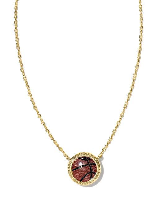 KENDRA SCOTT Basketball Gold Short Pendant Necklace in Orange Goldstone