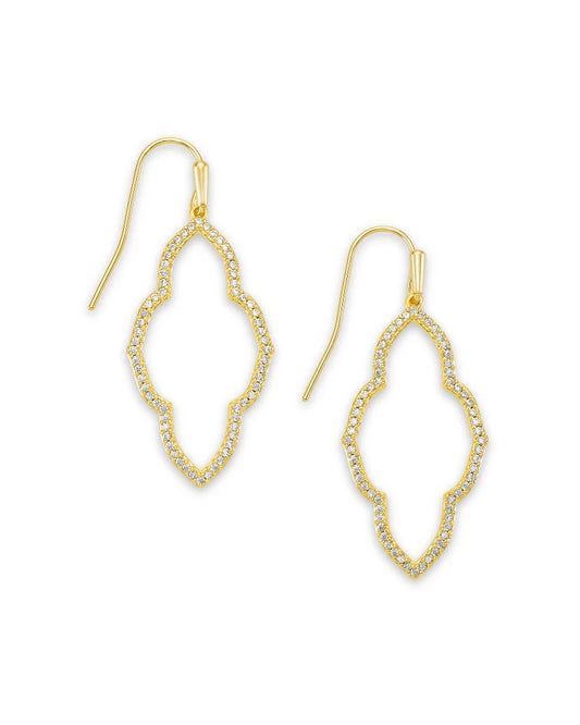 KENDRA SCOTT Abbie Gold Small Open Frame Earrings in White Crystal