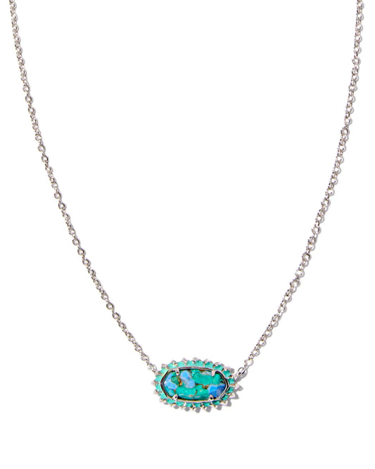 KENDRA SCOTT Elisa Silver Color Burst Frame Short Pendant Necklace in Bronze Veined Aqua Magnesite