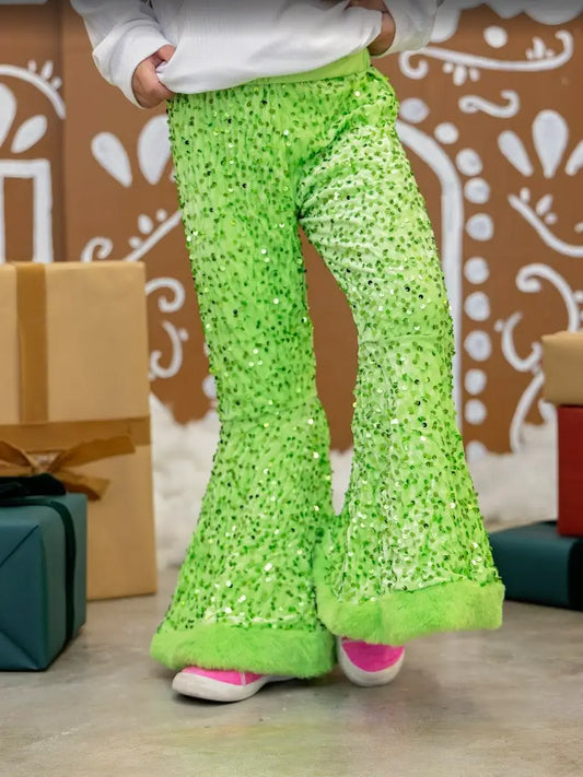 Lime Green Sequin Bell Bottoms