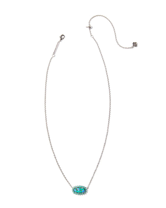 KENDRA SCOTT Elisa Silver Color Burst Frame Short Pendant Necklace in Bronze Veined Aqua Magnesite