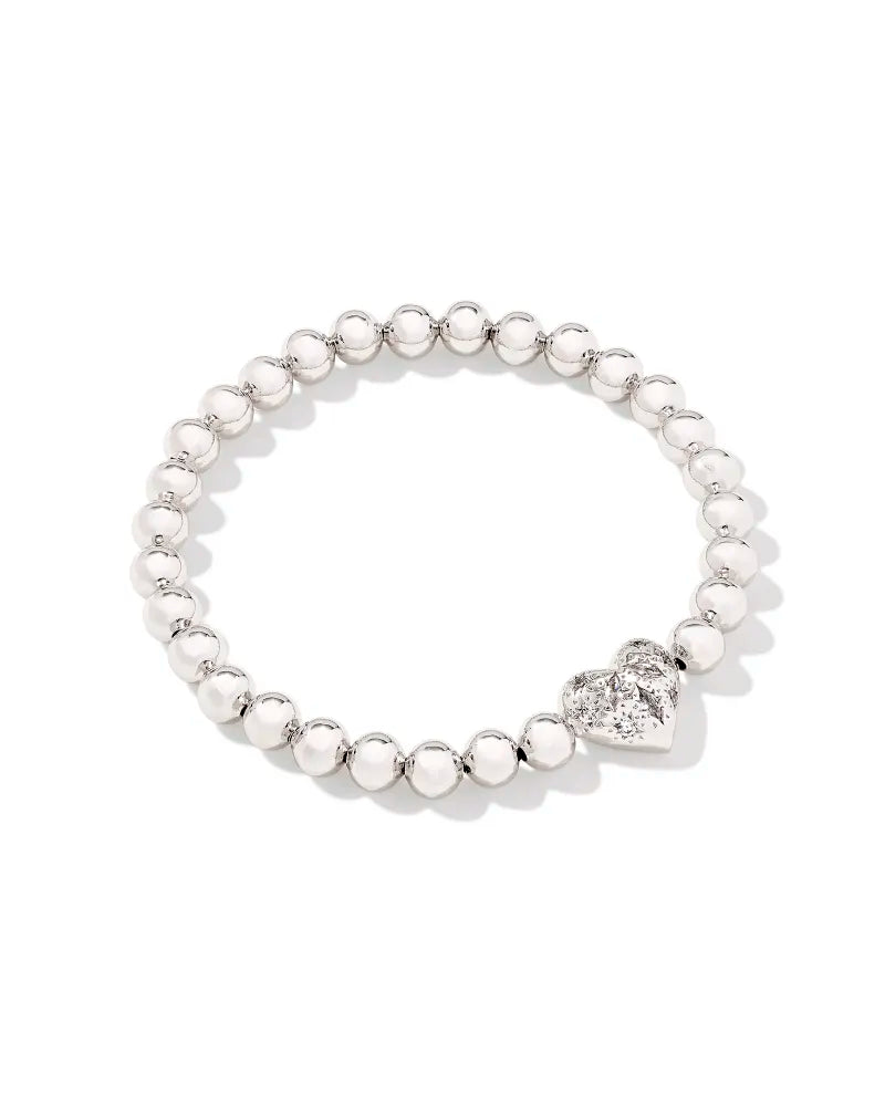 KENDRA SCOTT Holland Silver Heart Stretch Bracelet in White Crystal