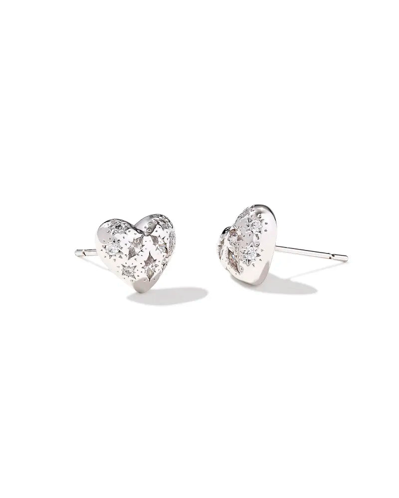 KENDRA SCOTT Holland Silver Heart Stud Earrings in White Crystal