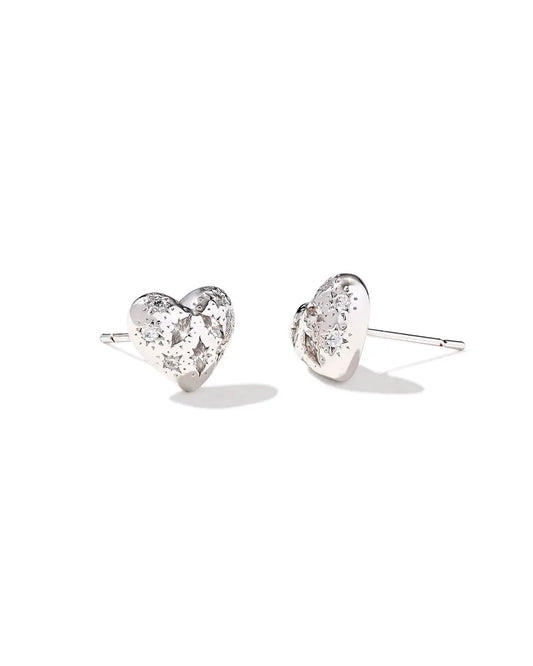 KENDRA SCOTT Holland Silver Heart Stud Earrings in White Crystal