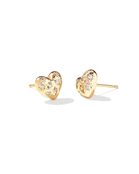 KENDRA SCOTT Holland Gold Heart Stud Earrings in White Crystal