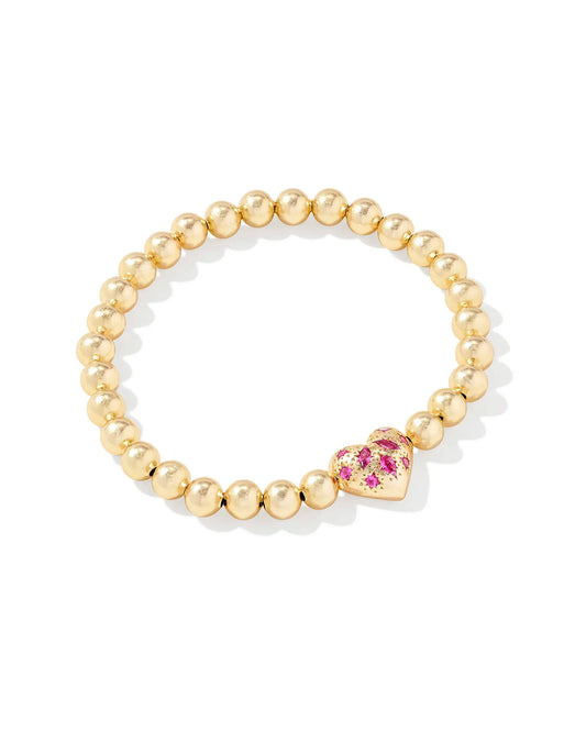 KENDRA SCOTT Holland Gold Heart Stretch Bracelet in Pink Crystal