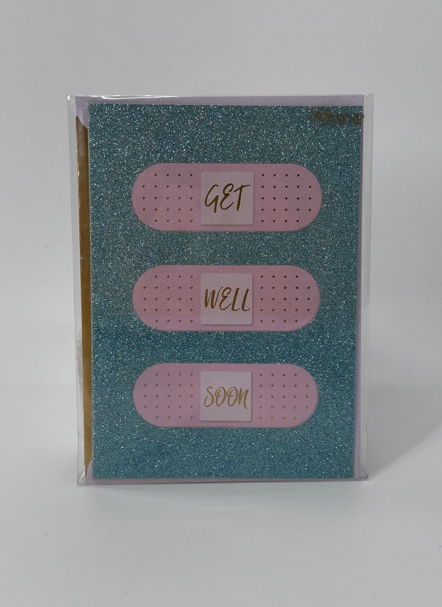 Greeting Card Blue Glitter Get Well Soon