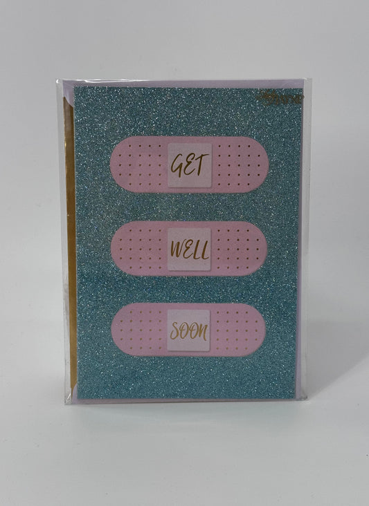 Greeting Card Blue Glitter Get Well Soon