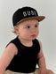 Flat Brim Trucker Hat - Dude - Black/Faux Leather