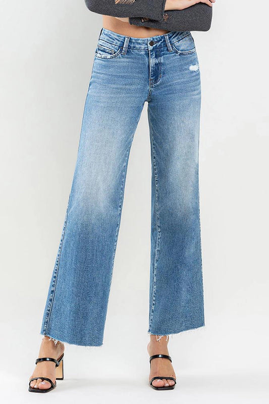 VERVET by FLYING MONKEY Mid Rise Ankle Raw Hem Wide Leg Jeans