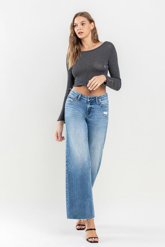 VERVET by FLYING MONKEY Mid Rise Ankle Raw Hem Wide Leg Jeans