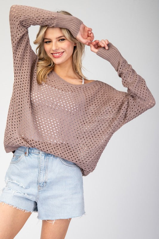 EYELET KNIT SWEATER TOP