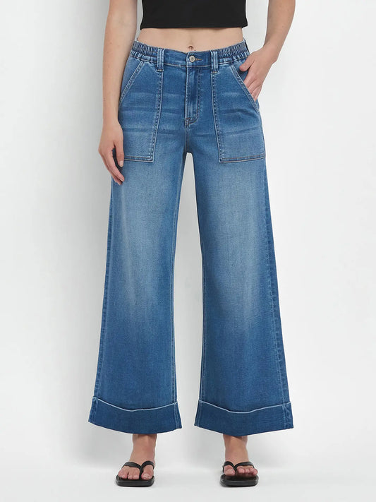 VERVET by FLYING MONKEY High Rise Double Cuffed Baggy Wide Jeans