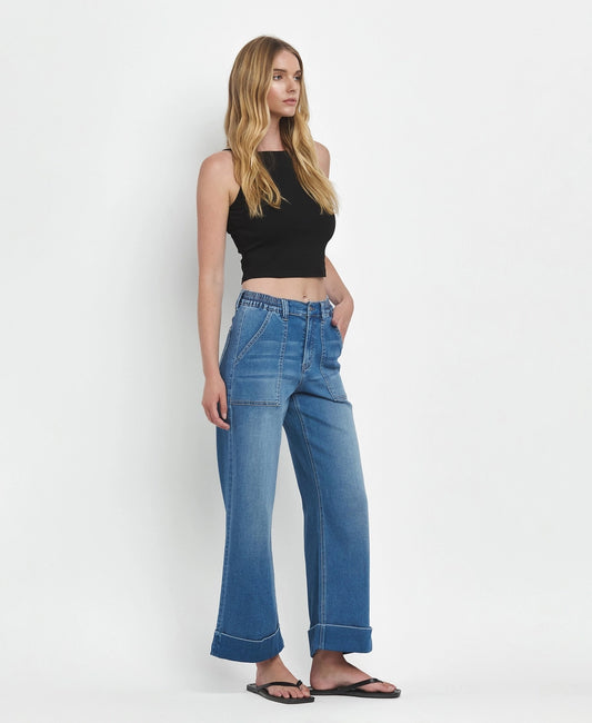VERVET by FLYING MONKEY High Rise Double Cuffed Baggy Wide Jeans